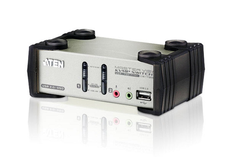 Aten Desktop KVMP Switch 2 Port Single Display VGA w/ audio & OSD, 2x Custom KVM Cables Included, 2x USB Port, Selection Via Front Panel Aten Desktop KVMP Switch 2 Port Single Display VGA w/ audio & OSD, 2x Custom KVM Cables Included, 2x USB Port, Selection Via Front Panel